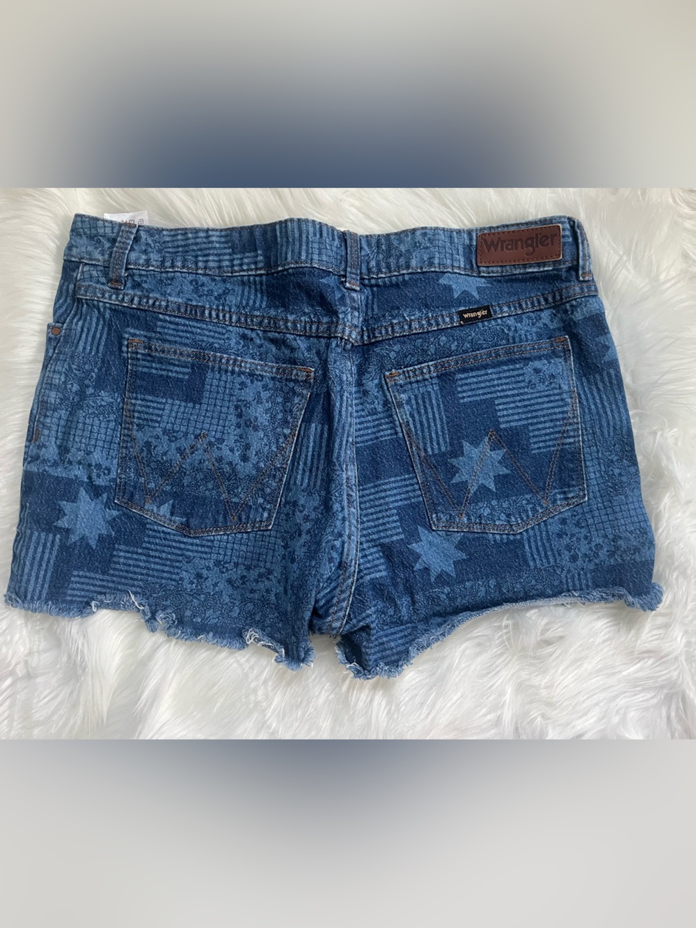 Wrangler Star-Print Distressed Denim Shorts - Dark Blue